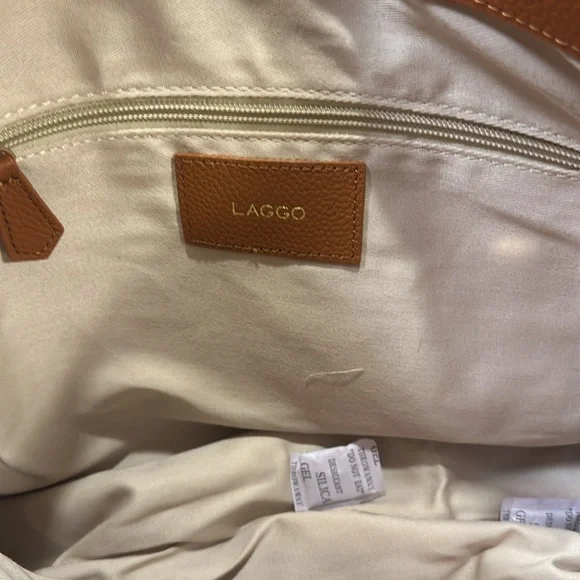 Laggo Taylor Pebbled Purse Cognac  Leather Front Zipper Pocket Shoulder Strap - Picture 8 of 12